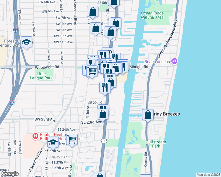 map of restaurants, bars, coffee shops, grocery stores, and more near 1920 South Federal Highway in Boynton Beach