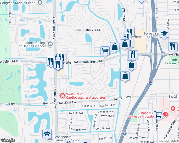 map of restaurants, bars, coffee shops, grocery stores, and more near 1728 Southwest 19th Drive in Boynton Beach