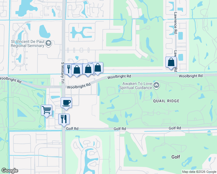 map of restaurants, bars, coffee shops, grocery stores, and more near 4601 West Sanderling Circle in Boynton Beach