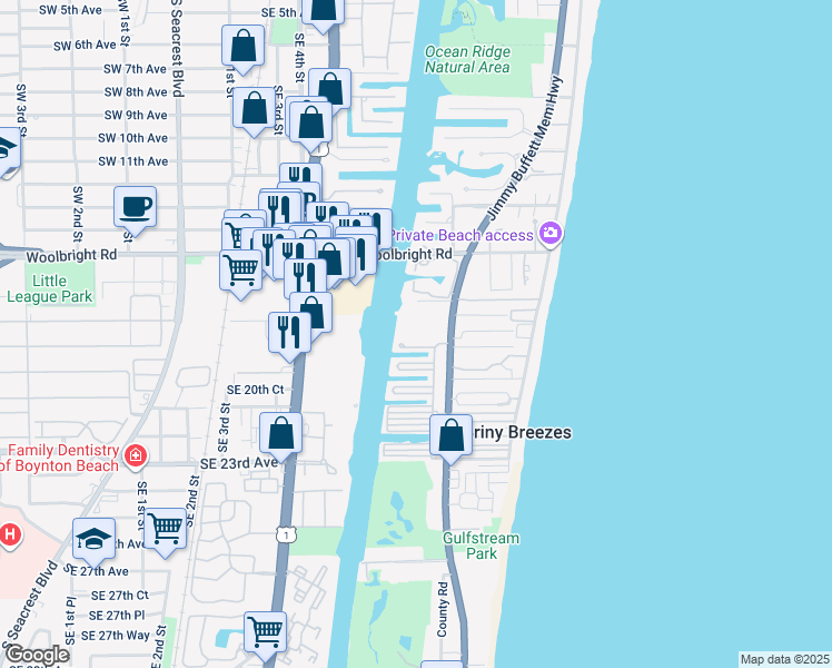 map of restaurants, bars, coffee shops, grocery stores, and more near 5610 North Ocean Boulevard in Boynton Beach