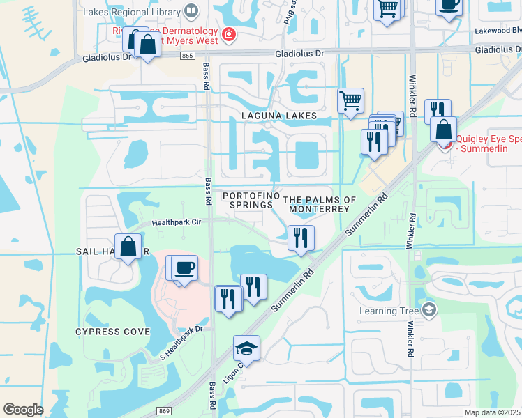 map of restaurants, bars, coffee shops, grocery stores, and more near 15320 Sonoma Drive in Fort Myers
