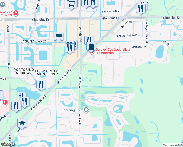 map of restaurants, bars, coffee shops, grocery stores, and more near 15791 Prentiss Pointe Circle in Fort Myers