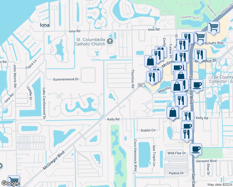 map of restaurants, bars, coffee shops, grocery stores, and more near 12135 Hibiscus Drive in Fort Myers