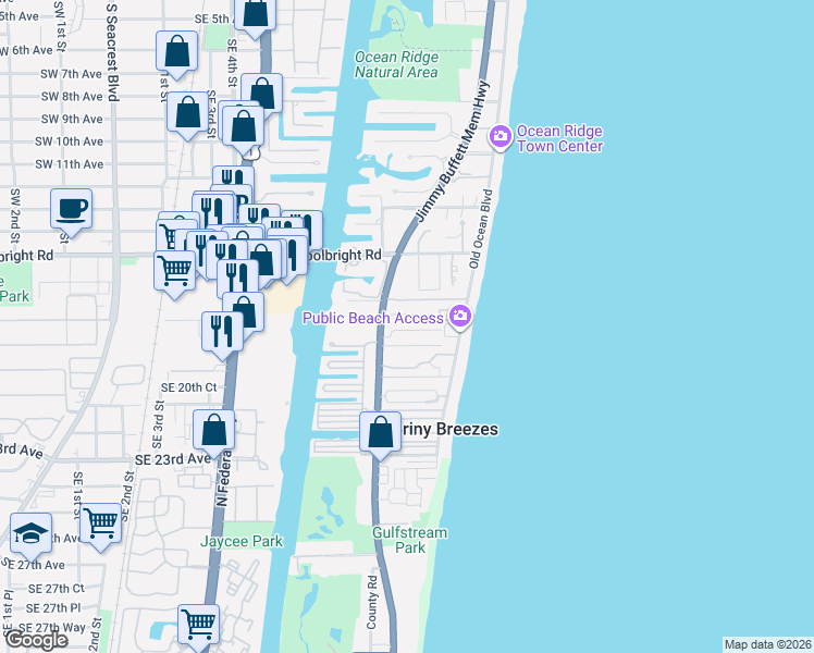 map of restaurants, bars, coffee shops, grocery stores, and more near 9 Fayette Drive in Boynton Beach