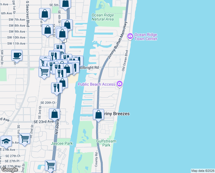 map of restaurants, bars, coffee shops, grocery stores, and more near 9 Fayette Drive in Boynton Beach