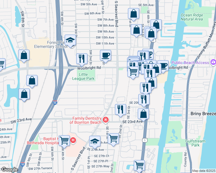 map of restaurants, bars, coffee shops, grocery stores, and more near 229 Main Boulevard in Boynton Beach