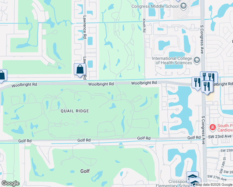 map of restaurants, bars, coffee shops, grocery stores, and more near 11106 Quail Covey Road in Boynton Beach
