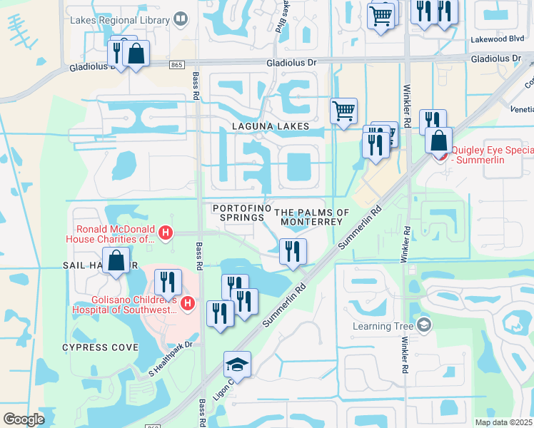 map of restaurants, bars, coffee shops, grocery stores, and more near 15320 Sonoma Drive in Fort Myers