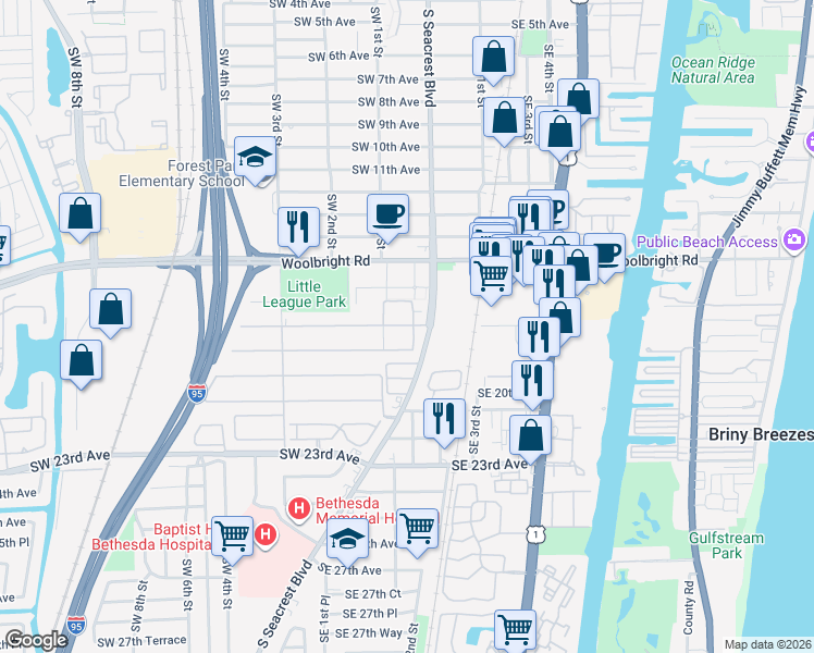 map of restaurants, bars, coffee shops, grocery stores, and more near 229 Main Boulevard in Boynton Beach