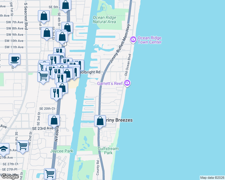 map of restaurants, bars, coffee shops, grocery stores, and more near 9 Fayette Drive in Boynton Beach