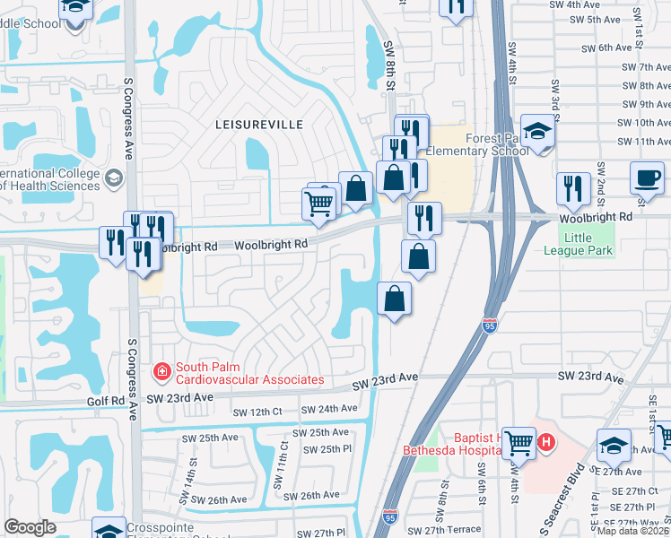 map of restaurants, bars, coffee shops, grocery stores, and more near 1704 Southwest 16th Street in Boynton Beach