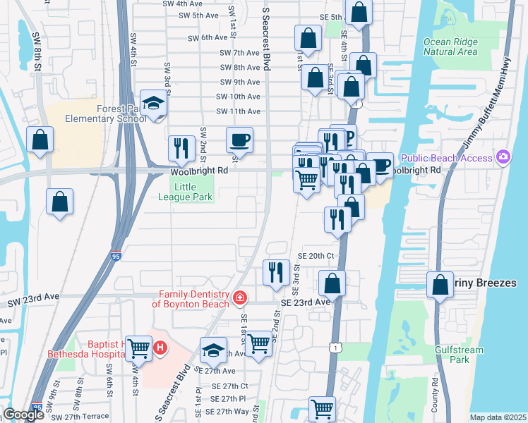 map of restaurants, bars, coffee shops, grocery stores, and more near 1901 Main Boulevard in Boynton Beach