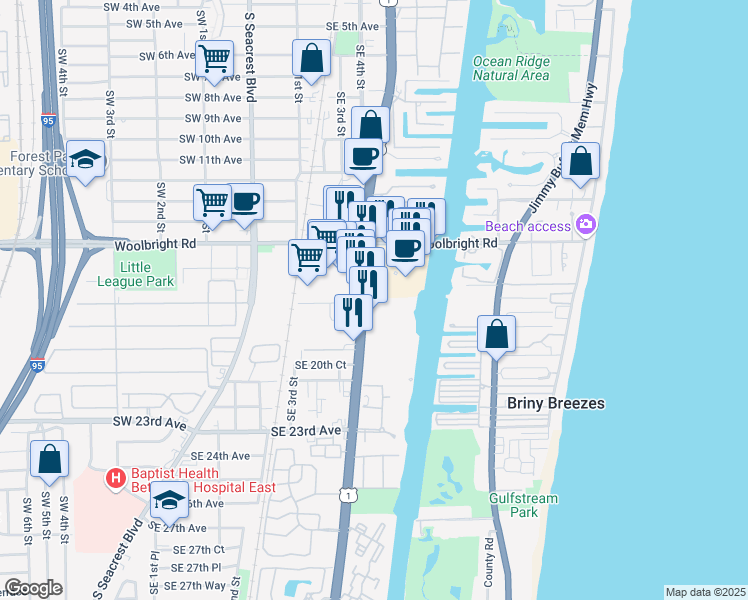 map of restaurants, bars, coffee shops, grocery stores, and more near 1810 South Federal Highway in Boynton Beach