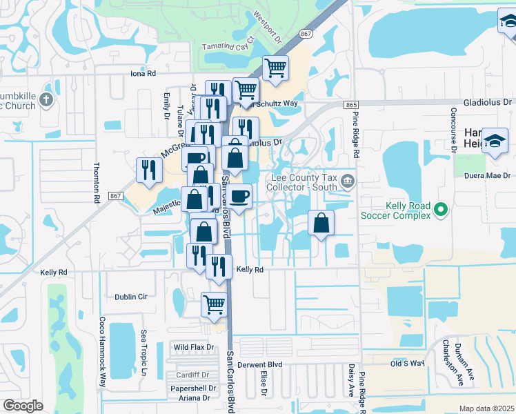 map of restaurants, bars, coffee shops, grocery stores, and more near 11400 Ocean Walk Drive in Iona
