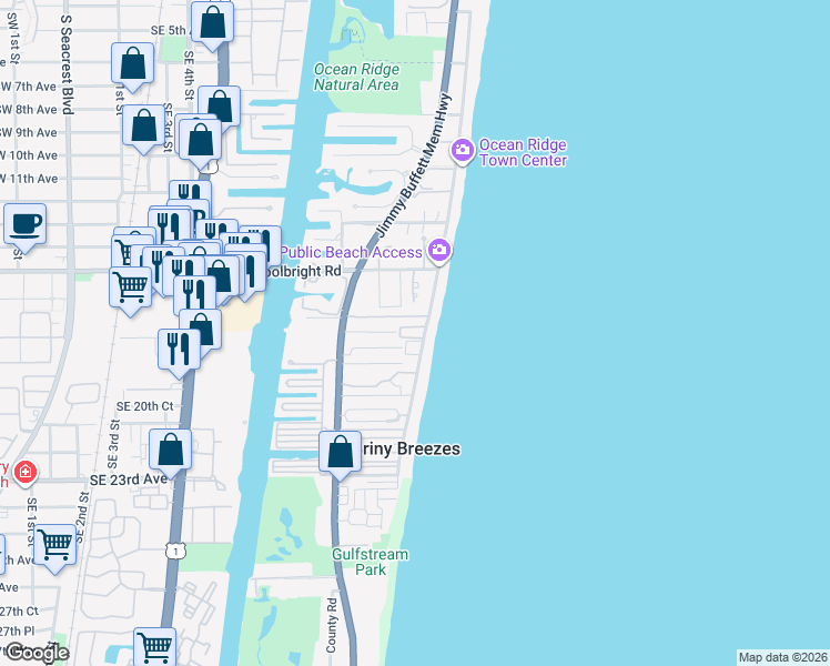 map of restaurants, bars, coffee shops, grocery stores, and more near 5500 Old Ocean Boulevard in Boynton Beach