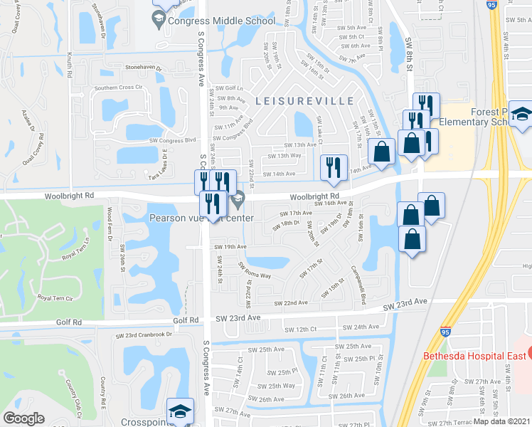 map of restaurants, bars, coffee shops, grocery stores, and more near 1510 Southwest 21st Street in Boynton Beach