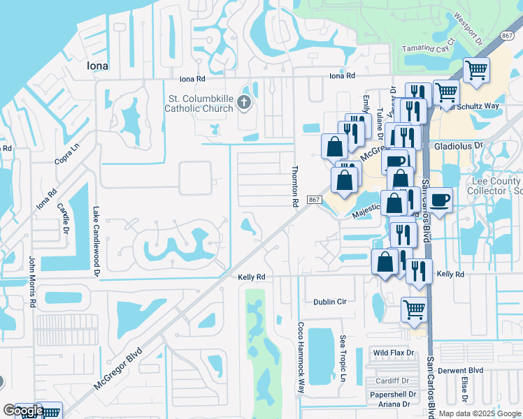 map of restaurants, bars, coffee shops, grocery stores, and more near 12135 Hibiscus Drive in Fort Myers