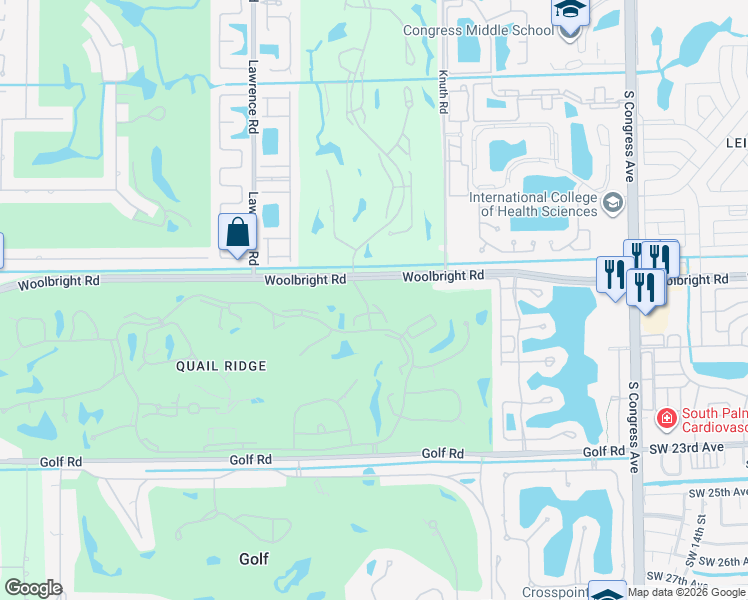 map of restaurants, bars, coffee shops, grocery stores, and more near 11302 Quail Covey Road in Boynton Beach