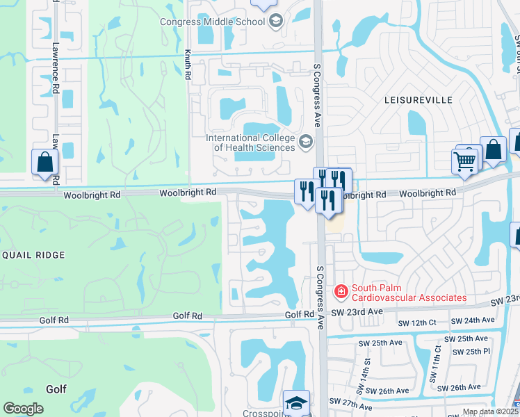 map of restaurants, bars, coffee shops, grocery stores, and more near 2630 Crabapple Circle in Boynton Beach