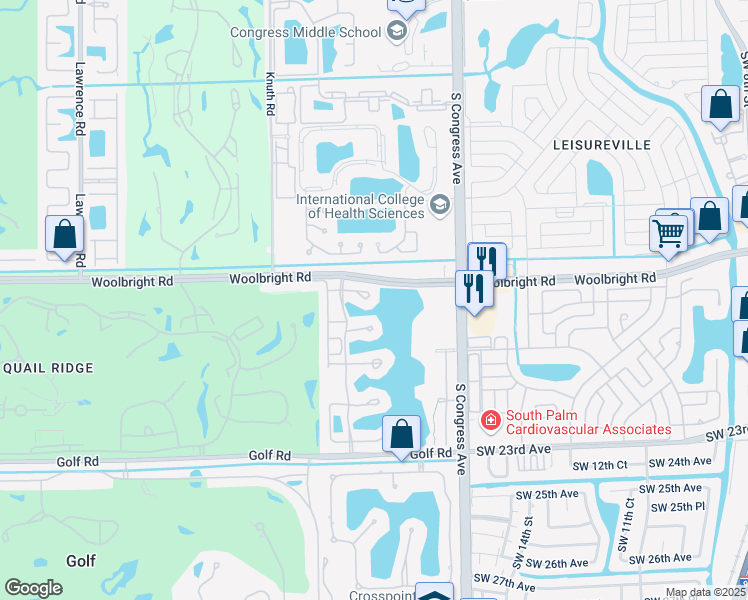 map of restaurants, bars, coffee shops, grocery stores, and more near 2630 Crabapple Circle in Boynton Beach