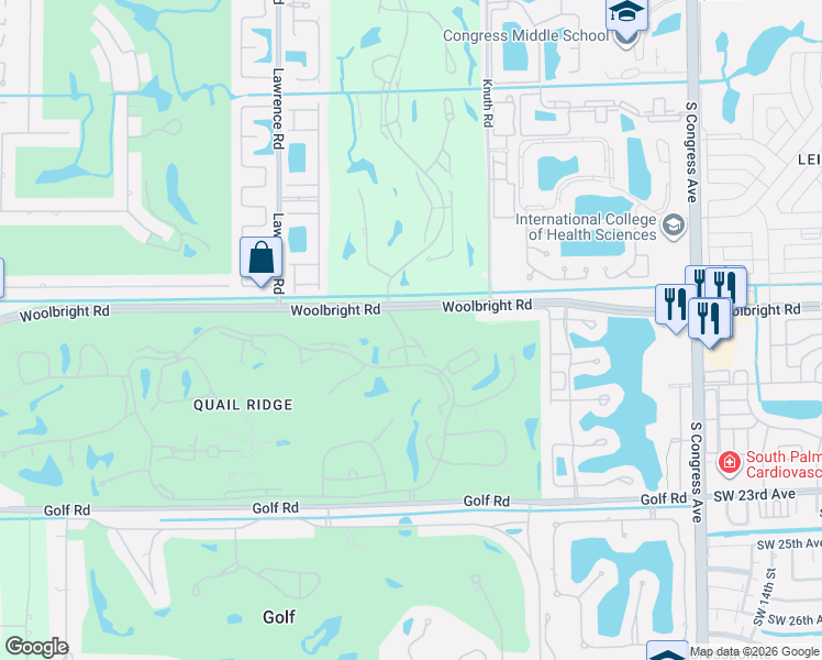 map of restaurants, bars, coffee shops, grocery stores, and more near 11302 Quail Covey Road in Boynton Beach