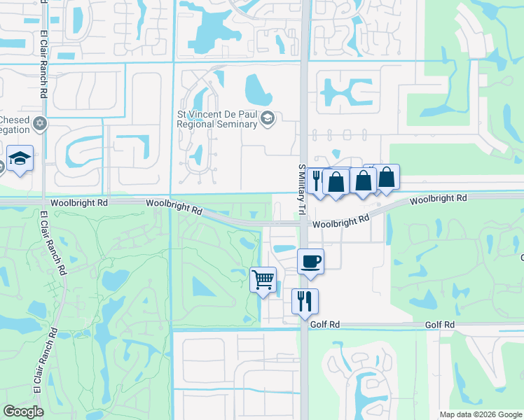 map of restaurants, bars, coffee shops, grocery stores, and more near 11067 Springbrook Circle in Boynton Beach