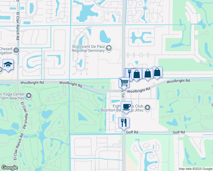 map of restaurants, bars, coffee shops, grocery stores, and more near 11067 Springbrook Circle in Boynton Beach