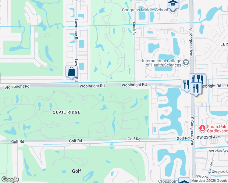 map of restaurants, bars, coffee shops, grocery stores, and more near 11302 Quail Covey Road in Boynton Beach