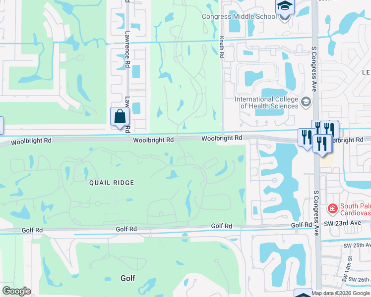 map of restaurants, bars, coffee shops, grocery stores, and more near 11302 Quail Covey Road in Boynton Beach