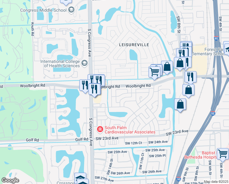 map of restaurants, bars, coffee shops, grocery stores, and more near 1510 Southwest 21st Street in Boynton Beach