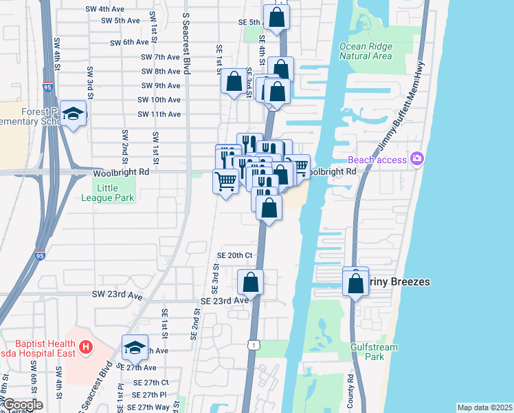 map of restaurants, bars, coffee shops, grocery stores, and more near 1815 South Federal Highway in Boynton Beach