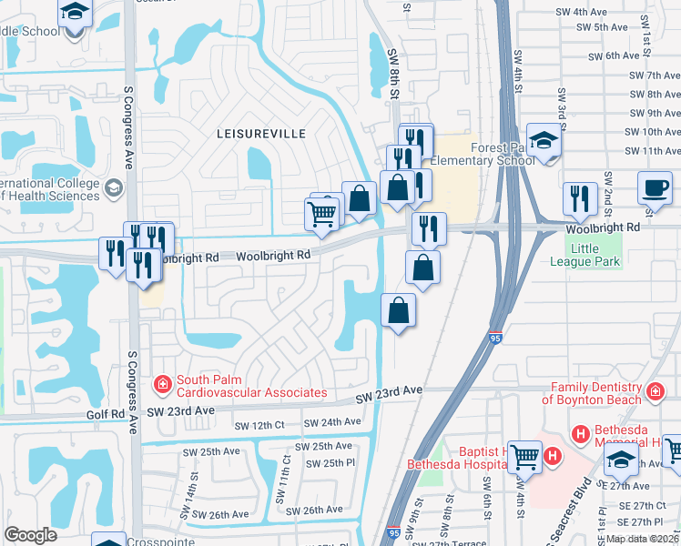 map of restaurants, bars, coffee shops, grocery stores, and more near 1506 Southwest 17th Avenue in Boynton Beach
