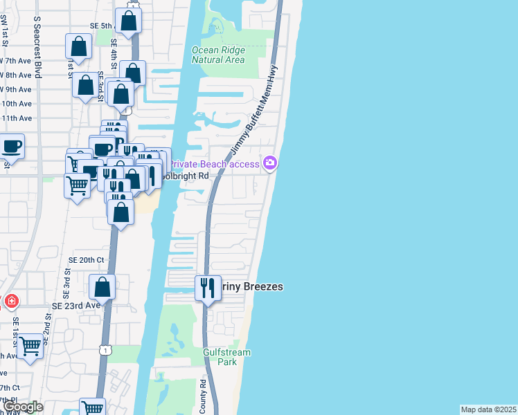 map of restaurants, bars, coffee shops, grocery stores, and more near 5500 Old Ocean Boulevard in Boynton Beach