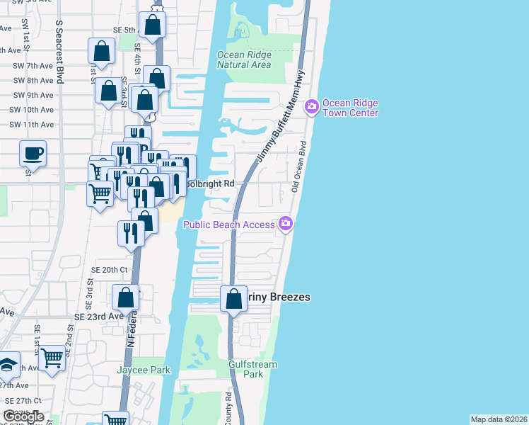 map of restaurants, bars, coffee shops, grocery stores, and more near 9 Fayette Drive in Boynton Beach
