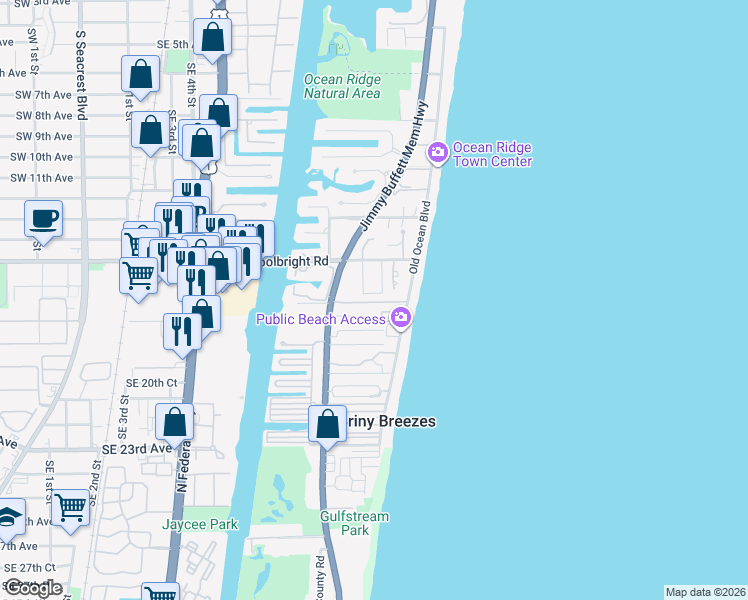 map of restaurants, bars, coffee shops, grocery stores, and more near 9 Fayette Drive in Boynton Beach