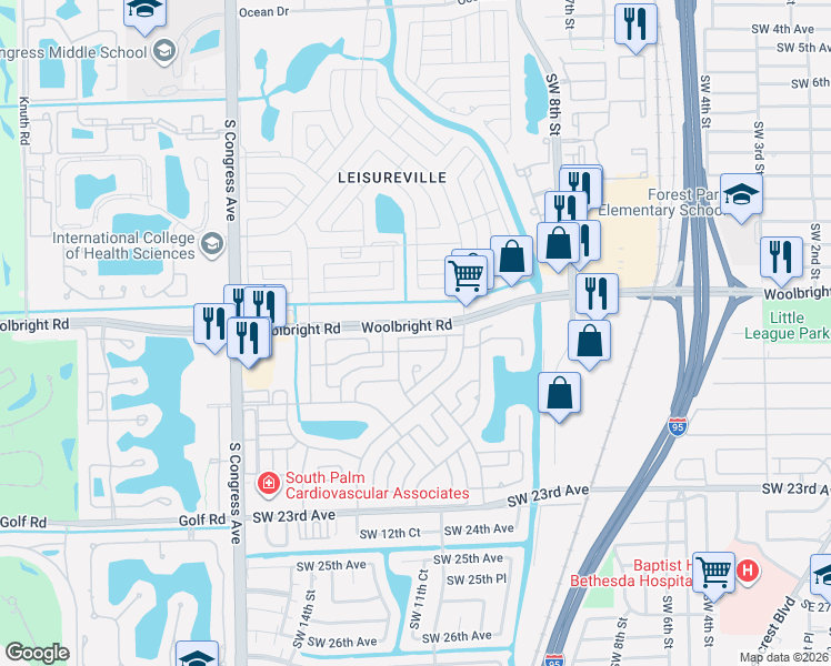 map of restaurants, bars, coffee shops, grocery stores, and more near 1915 Southwest 17th Avenue in Boynton Beach