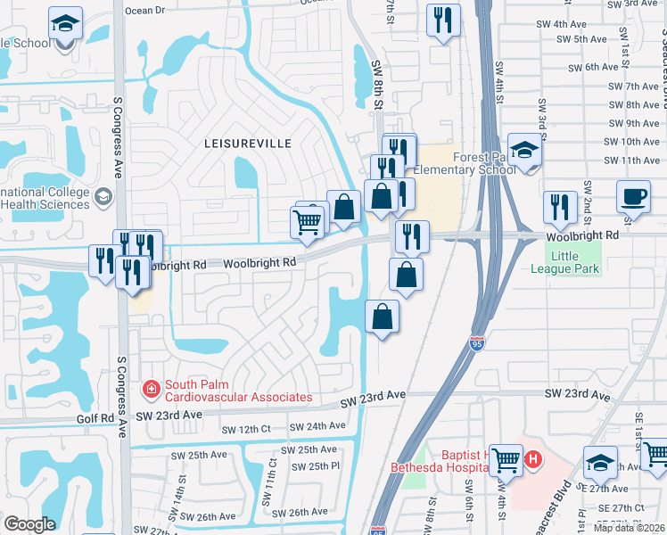 map of restaurants, bars, coffee shops, grocery stores, and more near 1506 Southwest 17th Avenue in Boynton Beach