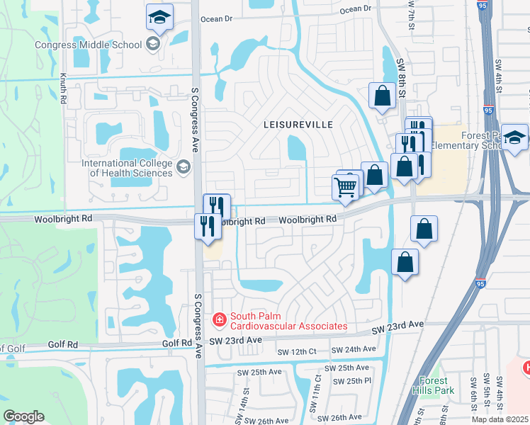 map of restaurants, bars, coffee shops, grocery stores, and more near 2098 Southwest 14th Avenue in Boynton Beach