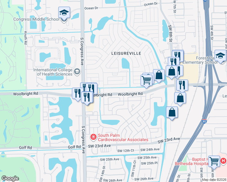 map of restaurants, bars, coffee shops, grocery stores, and more near 2098 Southwest 14th Avenue in Boynton Beach