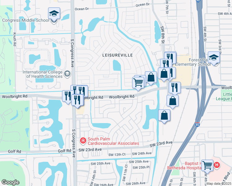 map of restaurants, bars, coffee shops, grocery stores, and more near 2080 Southwest 14th Avenue in Boynton Beach