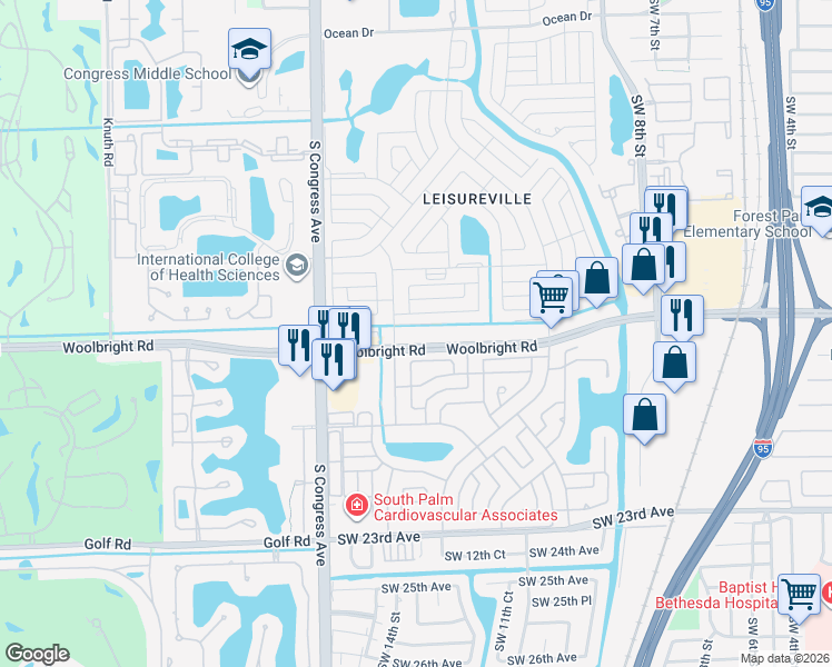 map of restaurants, bars, coffee shops, grocery stores, and more near 2098 Southwest 14th Avenue in Boynton Beach