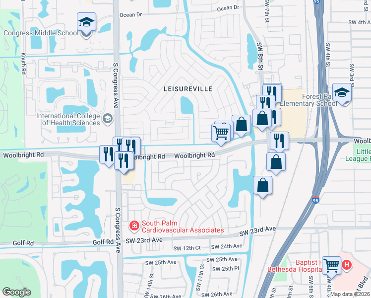 map of restaurants, bars, coffee shops, grocery stores, and more near 1981 Woolbright Road in Boynton Beach