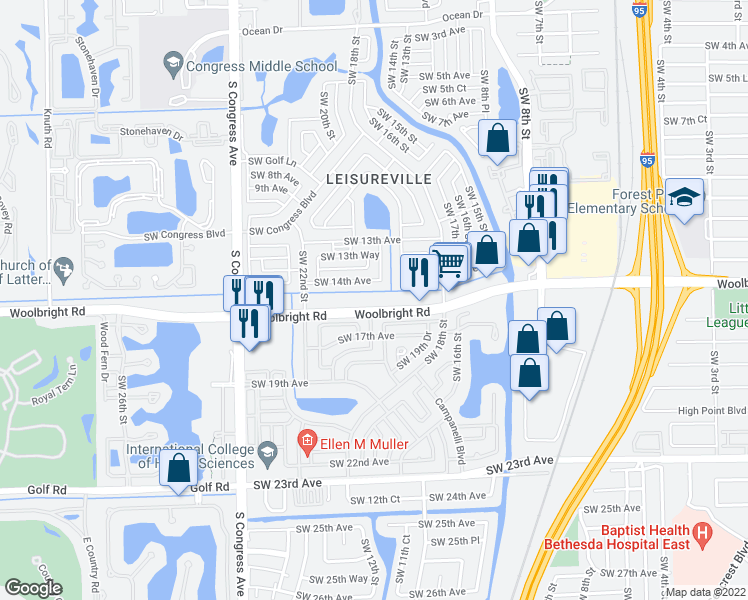 map of restaurants, bars, coffee shops, grocery stores, and more near 2080 Southwest 14th Avenue in Boynton Beach