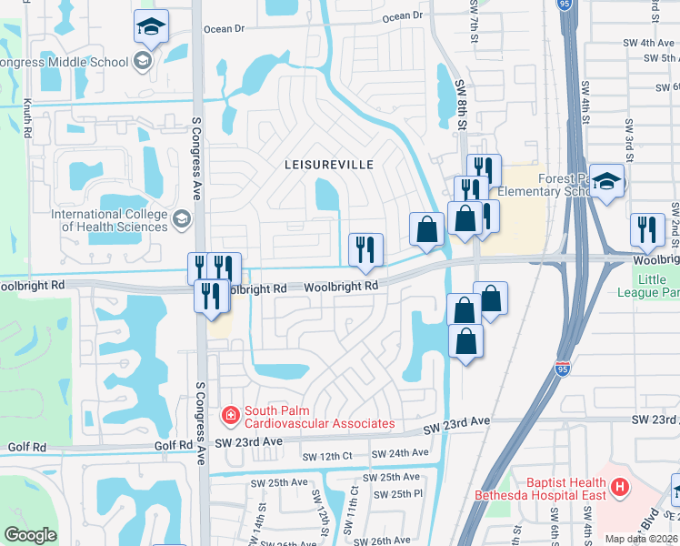 map of restaurants, bars, coffee shops, grocery stores, and more near 1981 Woolbright Road in Boynton Beach