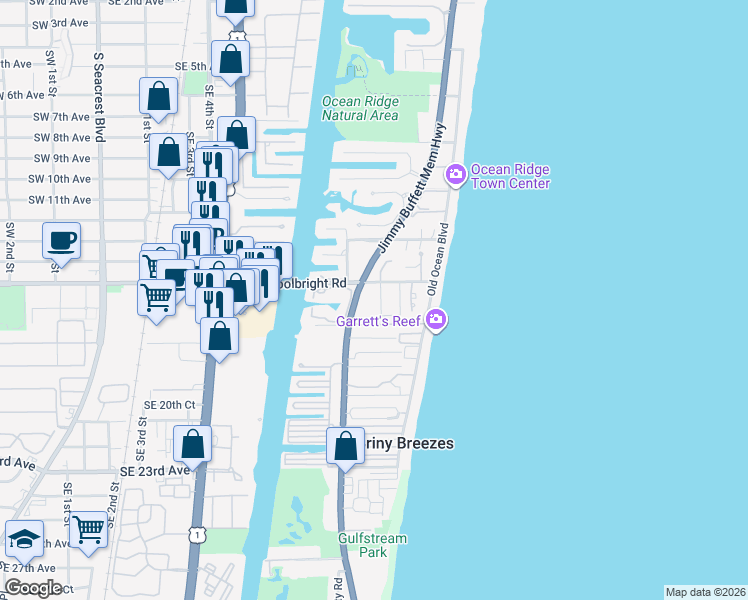 map of restaurants, bars, coffee shops, grocery stores, and more near 7 Osprey Drive in Ocean Ridge