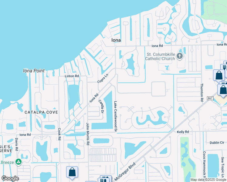 map of restaurants, bars, coffee shops, grocery stores, and more near 15610 Lake Candlewood Drive in Fort Myers
