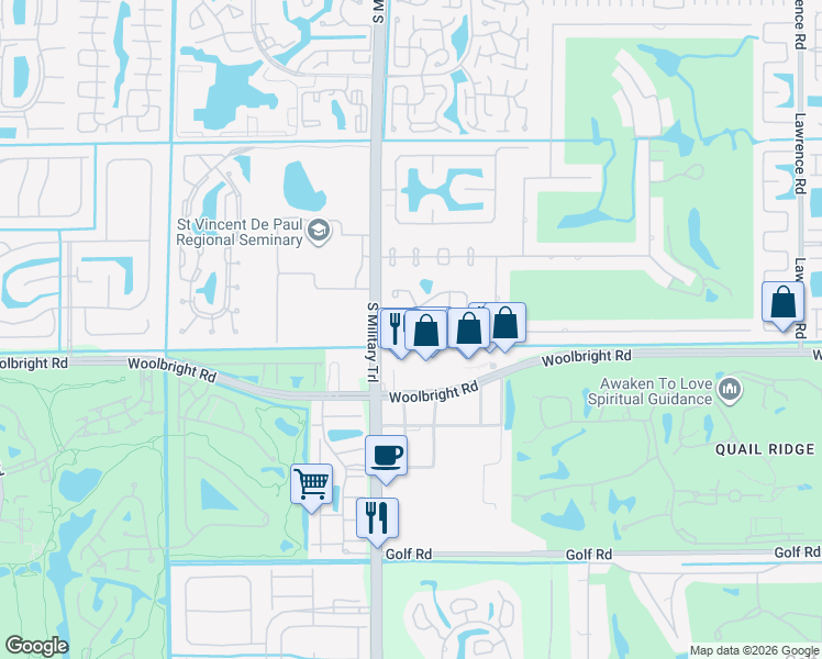 map of restaurants, bars, coffee shops, grocery stores, and more near 10933 Stafford Circle South in Boynton Beach