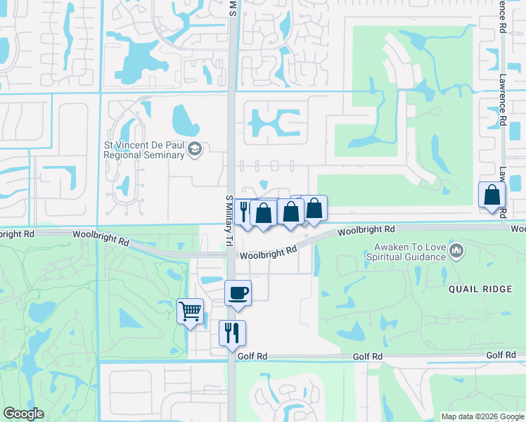 map of restaurants, bars, coffee shops, grocery stores, and more near 10920 Stafford Circle North in Boynton Beach