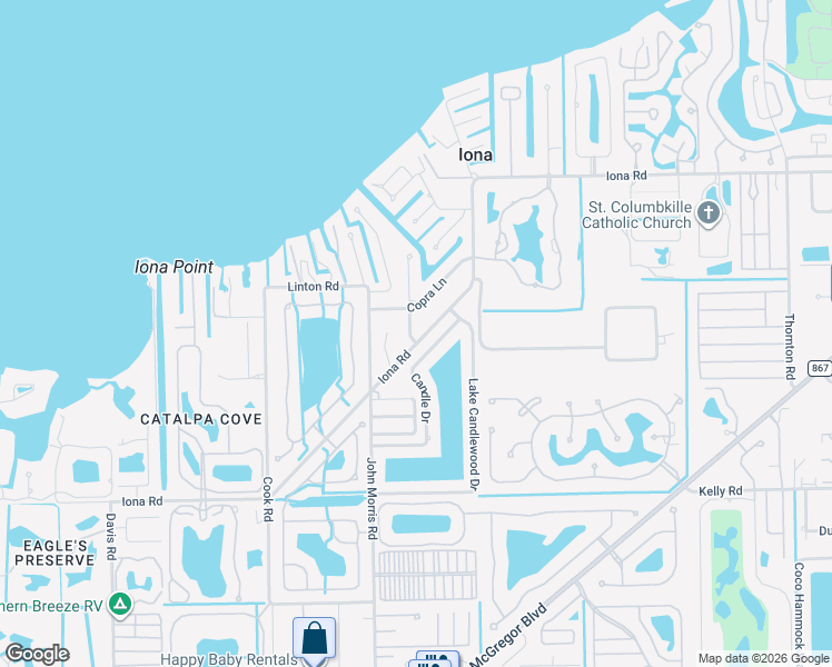 map of restaurants, bars, coffee shops, grocery stores, and more near 12927 Iona Road in Fort Myers