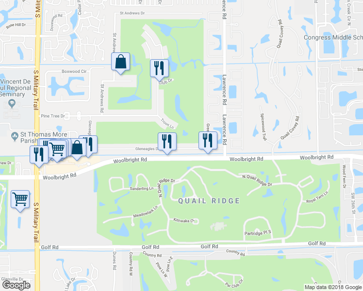 map of restaurants, bars, coffee shops, grocery stores, and more near 4233 Gleneagles Drive in Boynton Beach
